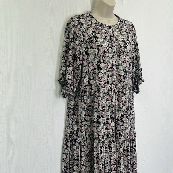 Natural Life - Colorful Floral Short Sleeve Tiered Half Button Maxi Dress Medium - Picture 3 of 13